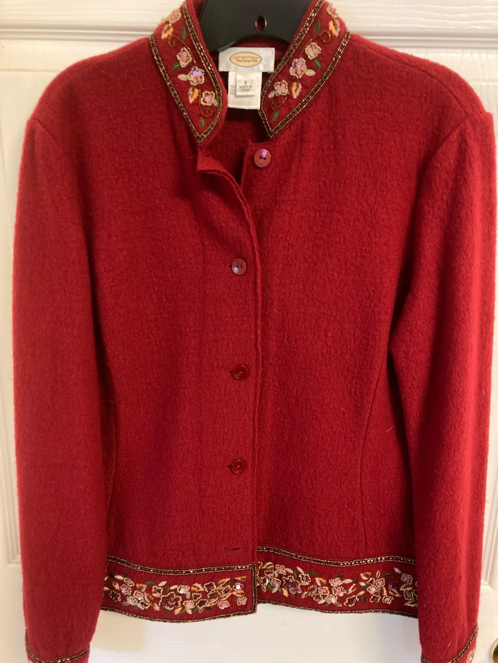Talbots Red Embroidered Wool Button Front Jacket